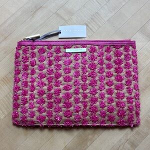 NWT Katie Loxton Polly Pom Pom Womens Medium Straw Clutch Pouch Bag Pink